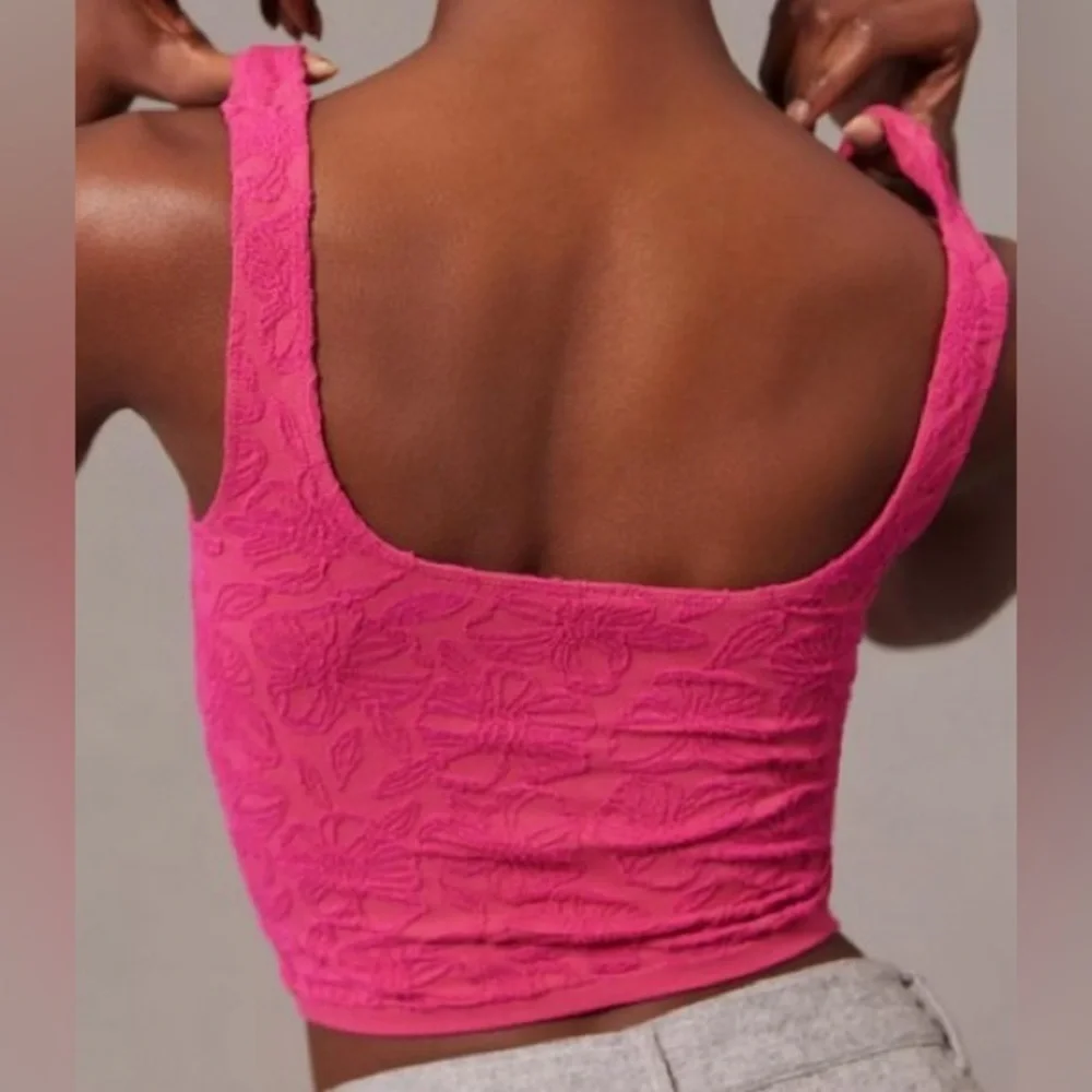 Anthropologie Hannah Seamless Textured Crop Tank Top Pink